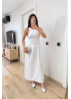 Kolsuz Uzun Elbise - Beyaz