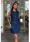 Kolsuz Yelekli Mini Etekli Denim Takım 10164