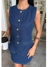 Kolsuz Yelekli Mini Etekli Denim Takım 10164