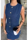 Kolsuz Yelekli Mini Etekli Denim Takım 10164