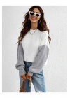 Kadın Beyaz Gri Kolu Renkli Selanik Örgü Oversize Uzun Balon Kol Triko Kazak Bluz