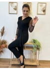 Krep Kumaş Kol Tül Puan Detaylı Kuşaklı Tulum 141 Cm