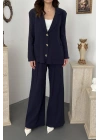 Kadın Lacivert Oversize Astarlı Pamuklu Müslin Takım