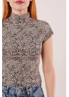 Leopar Desen Kısa Kollu Basic T-Shirt