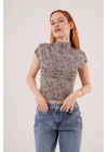 Leopar Desen Kısa Kollu Basic T-Shirt