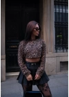 Leopar Desenli Uzun Kollu Crop - Leopar