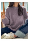 Kadın Lila Bisiklet Yaka Uzun Kollu Düşük Omuz Oversize Selanik Örgü Triko Kazak