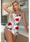 Love Desenli Beyaz Saten Gecelik