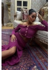 Madonna Yaka Derin Yırtmaç Etekli Şık Triko Takım 10099