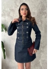 Kadın Mavi Pamuklu Denim İkili Takım