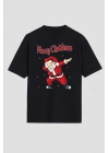 Merry Christmas Baskılı Noel Babalı T-shirt - Siyah