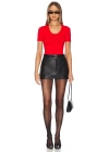 MetuCa Kadın Kırmızı U Yaka Kısa Kollu Jarse Kumaş Vücudu Saran Tanga Kesim Bodysuit Zıbın