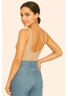 MetuCa Kadın Krem Sırt Dekolteli Kayık Yaka Sıfır Kol Jarse Kumaş Basic Bodysuit Zıbın