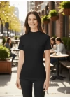bysoca Kadın Siyah Yarım Balıkçı Yaka Kısa Kollu Likralı Pamuklu Slim Fit Basic Tişört