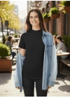 bysoca Kadın Siyah Yarım Balıkçı Yaka Kısa Kollu Likralı Pamuklu Slim Fit Basic Tişört