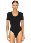 MetuCa Kadın Siyah U Yaka Kısa Kollu Jarse Kumaş Vücudu Saran Tanga Kesim Bodysuit Zıbın