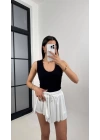 bysoca Kadın Beyaz Yüksek Bel Lastikli Pileli Etek Görünümlü İçi Şortlu Spor Tenis Skort