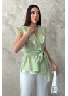 Kadın Mint Yeşili Lyocell Belden Bağlamalı Bluz