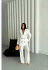 MODAL 4 DÜĞME ASTARSIZ CEKET - PANTOLON TAKIM - Beyaz