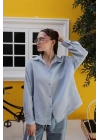 Müslin Uzun Kol Gömlek - Bebe Mavisi