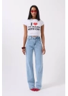 Nakış Detay Baskılı Crop T-Shirt