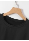 New York Baskılı Oversize Bisiklet Yaka T-shirt - Siyah