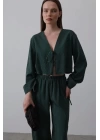 Önü Bağlamalı Crop Takım - Yeşil
