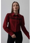 Önü Kontrast Fiyonklu Gömlek - Bordo
