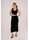 Örme Detaylı Etek Ve Bluz Siyah Takım