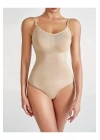 Kadın Bej İnce Askılı Dikişsiz Toparlayıcı Korse Body Tanga String Çıtçıtlı Seamless