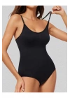 Kadın Siyah İnce Ayarlanabilir Askılı Dikişsiz Toparlayıcı Korse Tanga Body Çıtçıtlı String