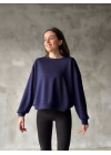 Osy Modal Yumuşak Dokulu Kumaş Bisiklet Yaka Oversize Sweatshirt - Lacivert