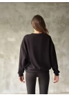 Osy Modal Yumuşak Dokulu Kumaş Bisiklet Yaka Oversize Sweatshirt - Siyah