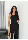 Osy Modal Yumuşak Dokulu Kumaş Bisiklet Yaka Sıfır Kol Bluz Omuz Toka Aksesuar Detaylı - Siyah