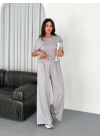 Osy Modal Yumuşak Dokulu Kumaş Bisiklet Yaka T-shirt  Bol Paça Pantalon Ikili Takım - Boyalı Gri