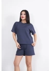 Osy Modal Yumuşak Dokulu Kumaş Bisiklet Yaka T-shirt Kısa Şort İkili Takım - Antrasit