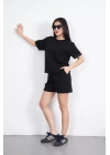 Osy Modal Yumuşak Dokulu Kumaş Bisiklet Yaka T-shirt Kısa Şort İkili Takım - Siyah
