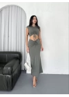 Osy Modal Yumuşak Dokulu Kumaş Büzgülü Crop Etek Takım - Mint Yeşili