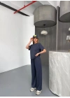 Osy Modal Yumuşak Dokulu Kumaş Kısa Kollu Bluz Rahat Pantalon Ikili Takım- Füme