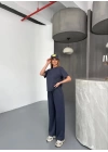 Osy Modal Yumuşak Dokulu Kumaş Kısa Kollu Bluz Rahat Pantalon Ikili Takım- Füme