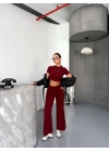 Osy Modal Yumuşak Dokulu Kumaş Kısa Kollu Crop Alt Ispanyol Paça Pantalon Ikili Takım - Bordo