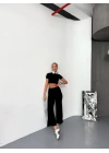 Osy Modal Yumuşak Dokulu Kumaş Kısa Kollu Crop Alt Ispanyol Paça Pantalon Ikili Takım - Siyah
