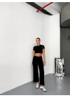 Osy Modal Yumuşak Dokulu Kumaş Kısa Kollu Crop Alt Ispanyol Paça Pantalon Ikili Takım - Siyah