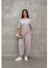Osy Modal Yumuşak Dokulu Kumaş Oversize Bisiklet Yaka T-shirt Jogger Eşofman Altı Eşofman Takımı - Gri