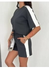 Osy Modal Yumuşak Dokulu Kumaş Parçalı Bisiklet Yaka T-shirt Kısa Şort İkili Takım - Antrasit