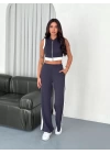 Osy Modal Yumuşak Dokulu Kumaş Tam Fermuarlı Crop Pantalon İkili Takım - Antrasit
