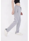 Oversize Boru Paça Baskılı Eşofman Pantolon - Gri