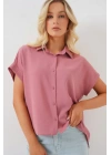 Oversize Kısa Kol Gömlek 20322 - Pembe