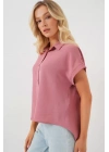 Oversize Kısa Kol Gömlek 20322 - Pembe
