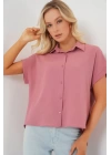 Oversize Kısa Kol Gömlek 20322 - Pembe